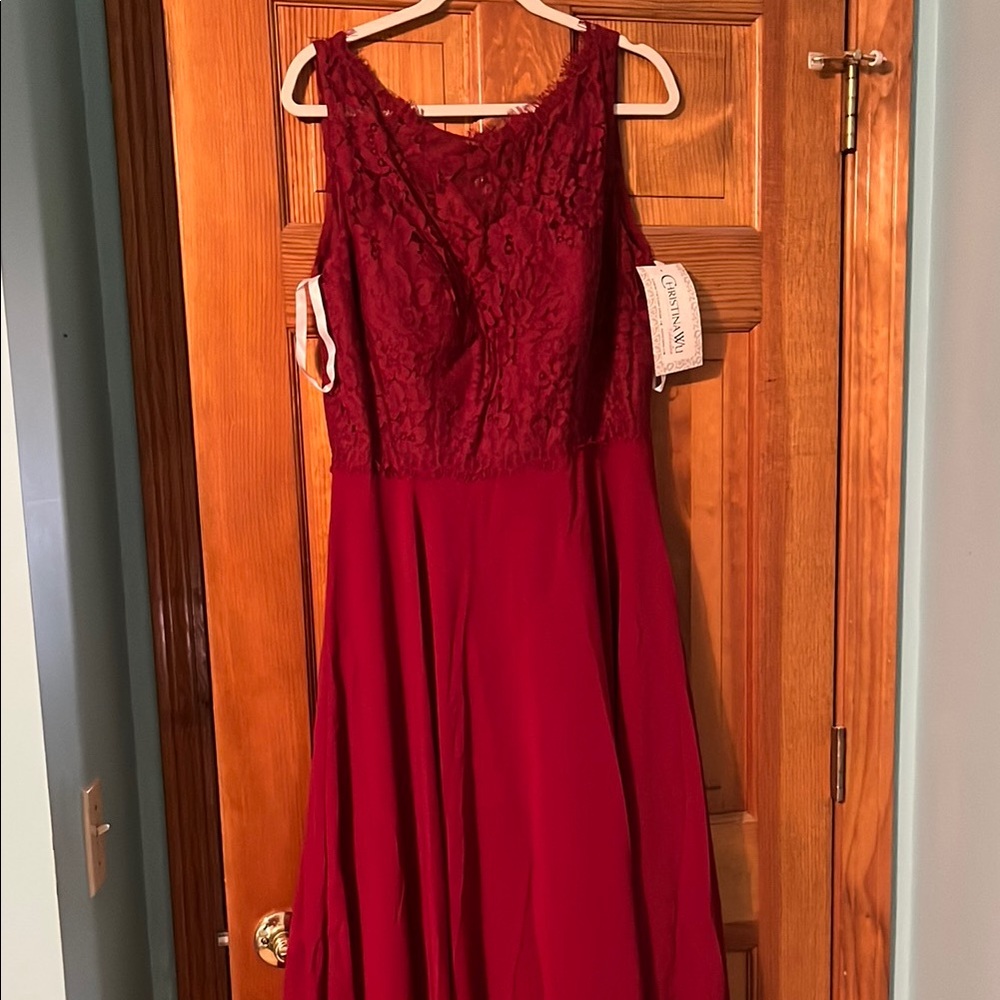 Christina Wu Red Sleeveless V-neck Maxi Dress